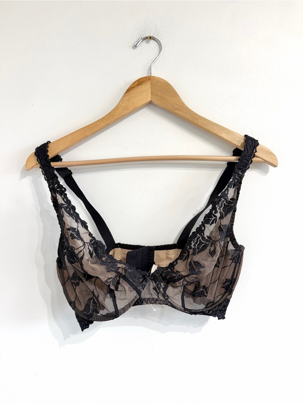 Aubade Sheer Lace Overlay Underwire triangle Bra Black Tan sexy lingerie